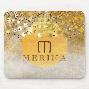 Gold Faux Foil Confetti Glitter Moon Personalise Mouse Mat