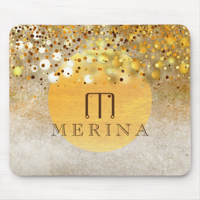 Gold Faux Foil Confetti Glitter Moon Personalise Mouse Mat (Front)