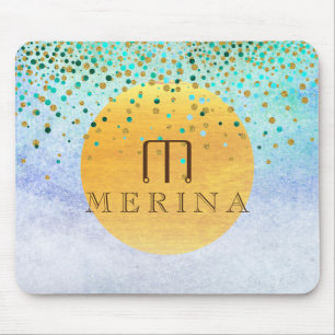 Gold Faux Foil Confetti Glitter Moon Personalise Mouse Mat
