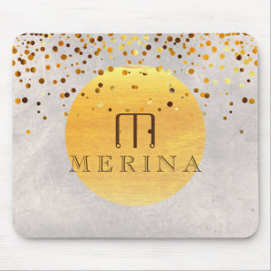 Gold Faux Foil Confetti Glitter Moon Personalise Mouse Mat