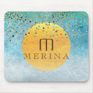 Gold Faux Foil Confetti Glitter Moon Personalise Mouse Mat