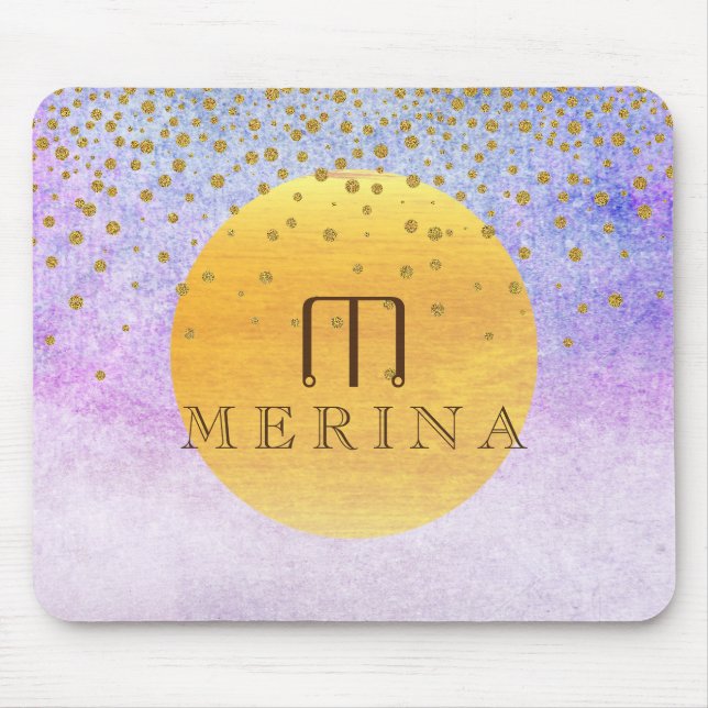 Gold Faux Foil Confetti Glitter Moon Personalise Mouse Mat (Front)