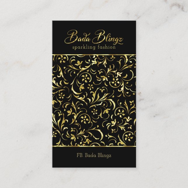 Gold faux foil damasks business card (Front)