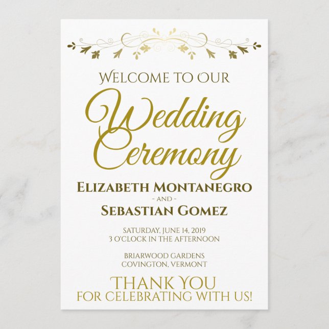 Gold Faux Foil Elegant Wedding Program Programme (Front)