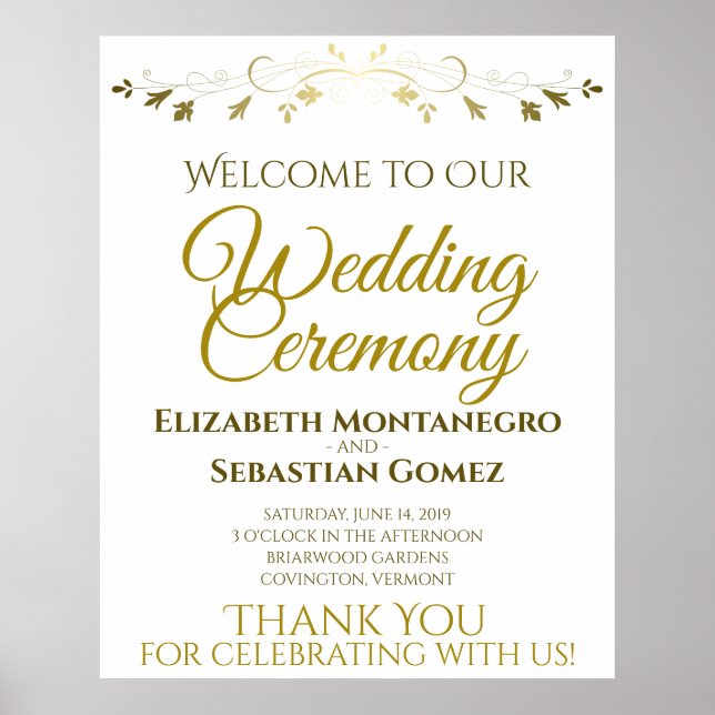 Gold Faux Foil Elegant Welcome to our Wedding Sign (Front)