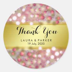 Gold Faux Foil Glitter Thank You Wedding Confetti Classic Round Sticker