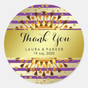 Gold Faux Foil Glitter Thank You Wedding Floral Classic Round Sticker