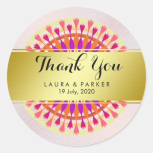 Gold Faux Foil Glitter Thank You Wedding Floral Classic Round Sticker