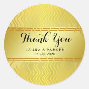 Gold Faux Foil Glitter Thank You Wedding Round Classic Round Sticker