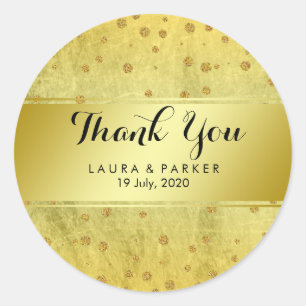 Gold Faux Foil Glitter Thank You Wedding Round Classic Round Sticker