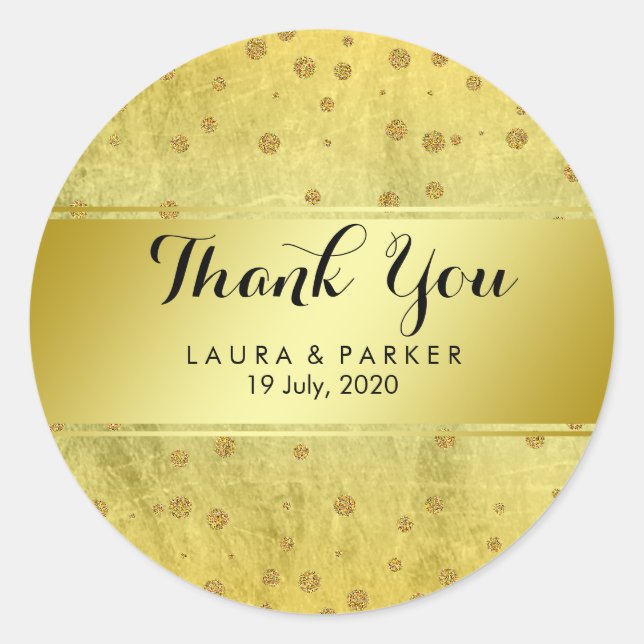 Gold Faux Foil Glitter Thank You Wedding Round Classic Round Sticker (Front)