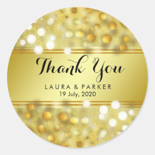 Gold Faux Foil Glitter Thank You Wedding Round Classic Round Sticker