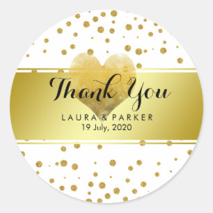 Gold Faux Foil Glitter Thank You Wedding Round Classic Round Sticker
