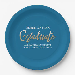 Gold Faux Foil Graduation Any Color Background Paper Plate