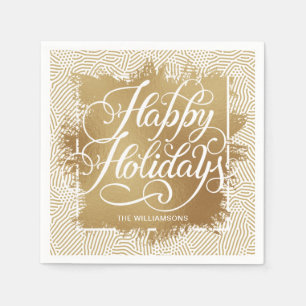 Gold Faux Foil Happy Holidays Modern Napkin