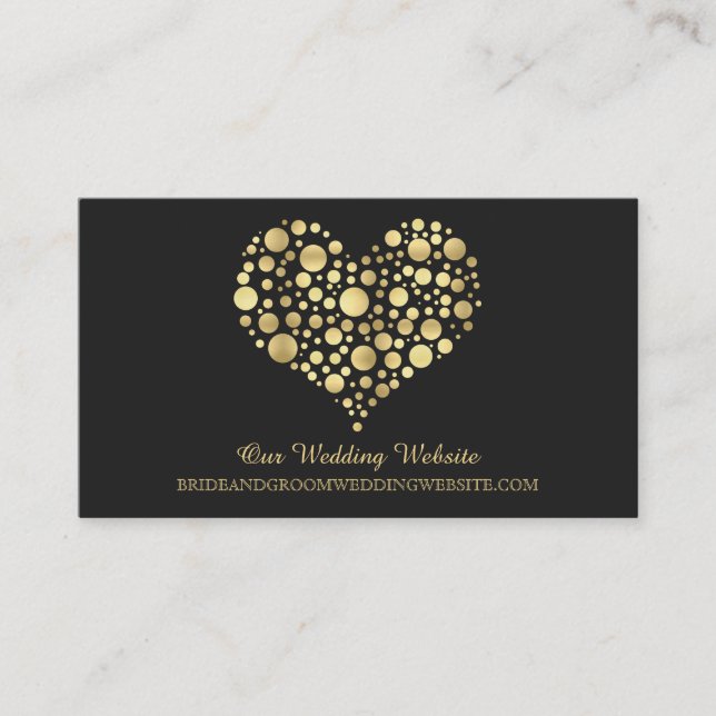 Gold Faux Foil Heart Wedding Website Card (Front)