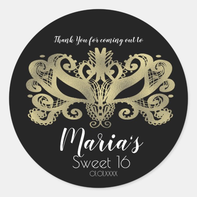 Gold Faux Foil Masquerade Mask Party Favour Classic Round Sticker (Front)