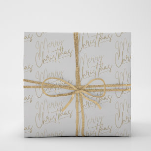Gold Faux Foil Merry Christmas White Wrapping Paper Sheet