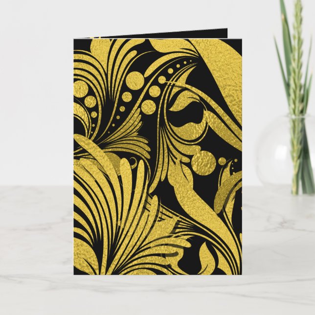 Gold Faux Foil on Black Elegant New Year Holiday Card (Front)