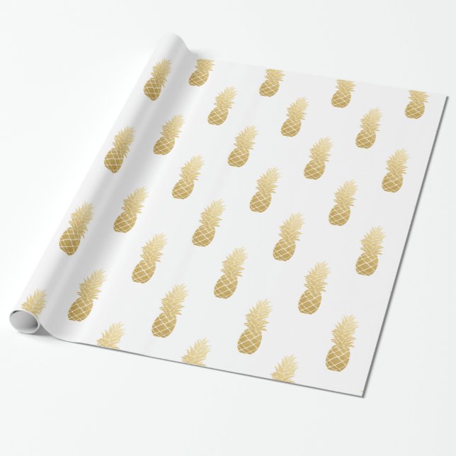 Gold Faux Foil Pineapple Pattern Wrapping Paper (Unrolled)