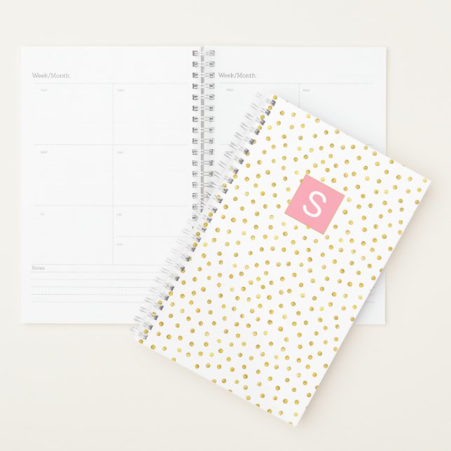 Gold Faux Foil Polka Dot Monogram Calendar Planner (Display)