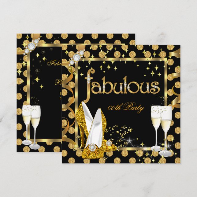 Gold Faux Foil Polka Dots Fabulous High Heel Party Invitation (Front/Back)