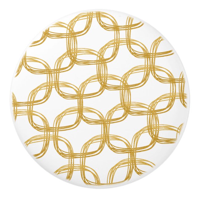 Gold Faux Foil Scribble Circle Art Glam Modern Ceramic Knob (Front)