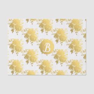 Gold Faux Foil Shiny Glam Roses Monogram Custom Tissue Paper