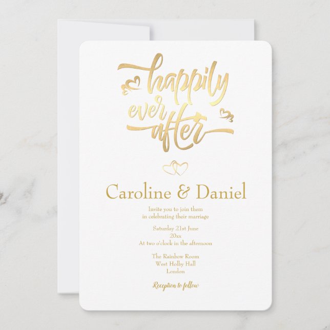 Gold Faux Foil Typography Wedding Invitation (Front)