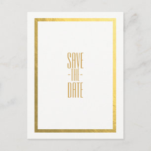 Gold Faux Foil White Elegant Minimal Save the Date Announcement Postcard