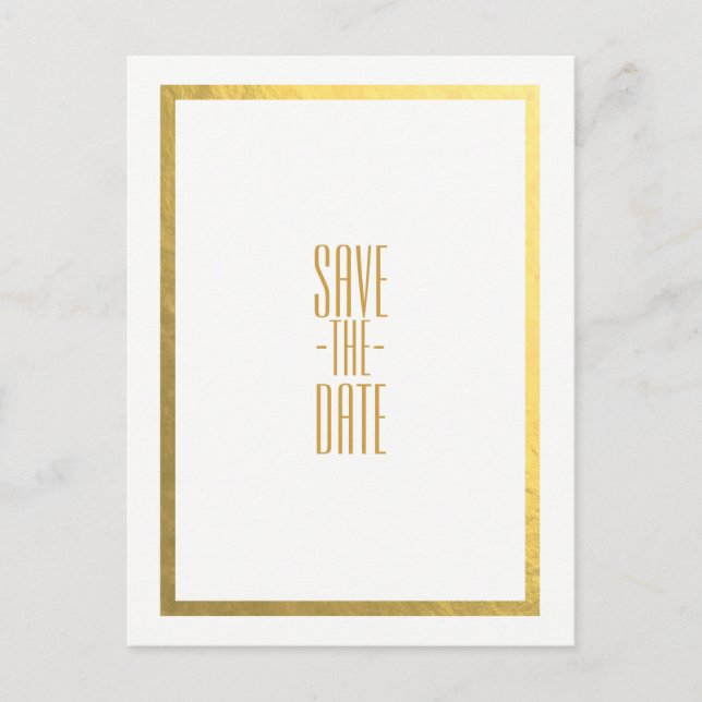 Gold Faux Foil White Elegant Minimal Save the Date Announcement Postcard (Front)