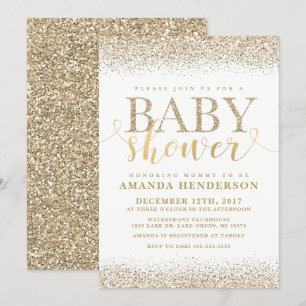 Gold Faux Glitter Baby Shower Invitation