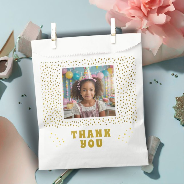 Gold Faux Glitter Birthday Girl Photo Thank you Favour Bags (Creator Uploaded)