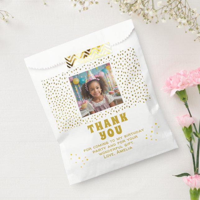 Gold Faux Glitter Birthday Girl Photo Thank you Favour Bags (Sealed)