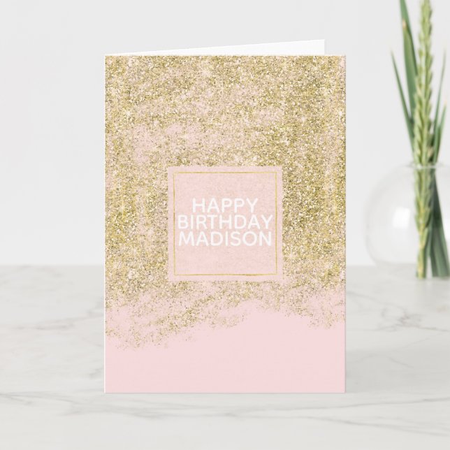 Gold Faux Glitter Blush Pink Sparkle Card (Front)