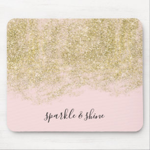 Gold Faux Glitter Blush Pink Sparkle Mouse Mat