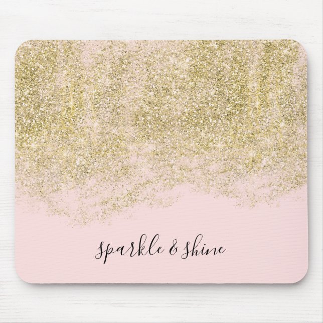 Gold Faux Glitter Blush Pink Sparkle Mouse Mat (Front)