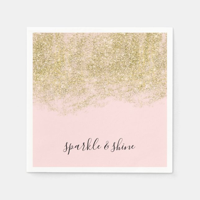 Gold Faux Glitter Blush Pink Sparkle Napkin (Front)