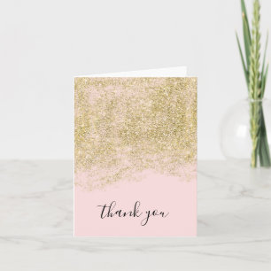 Gold Faux Glitter Blush Pink Sparkle Thank You Card