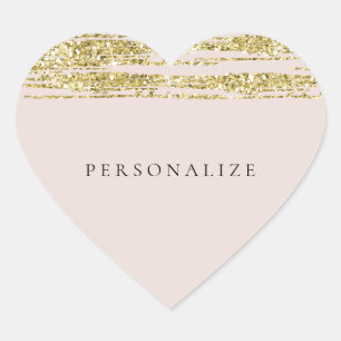Gold Faux Glitter Blush Pink Stripes Heart Sticker