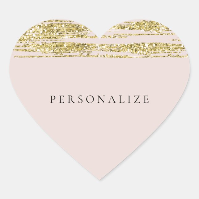 Gold Faux Glitter Blush Pink Stripes Heart Sticker (Front)