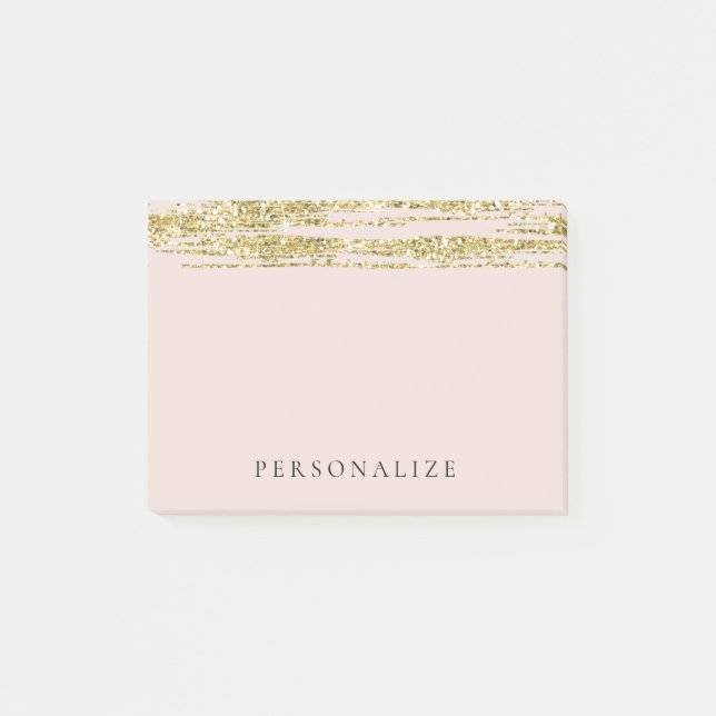 Gold Faux Glitter Blush Pink Stripes Post-it Notes (Front)