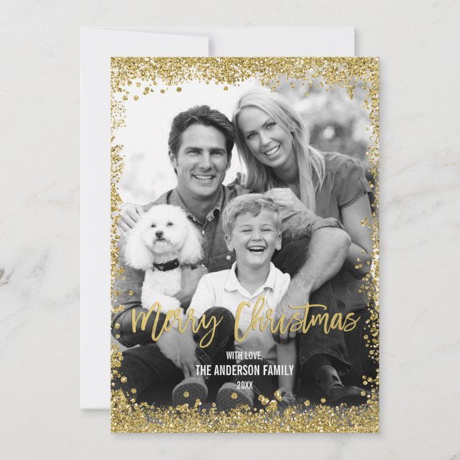 Gold Faux Glitter Border Christmas Holiday Photo (Front)