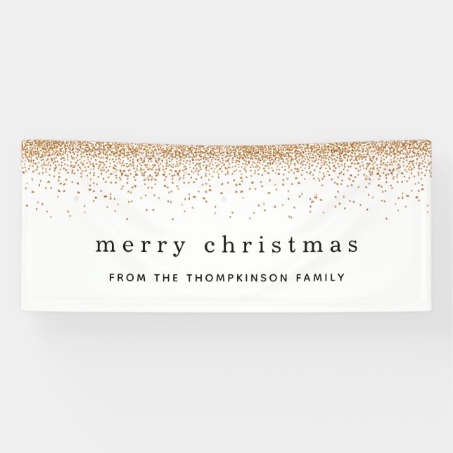 Gold Faux Glitter Border Name Merry Christmas Banner (Horizontal)