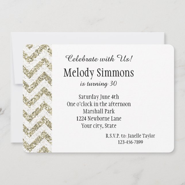 Gold Faux Glitter Chevron Invitation (Back)