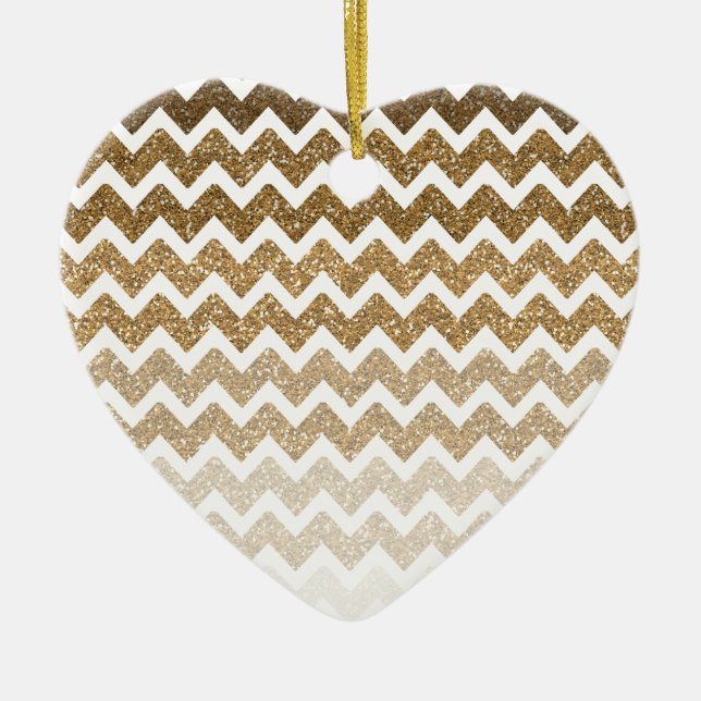 Gold Faux Glitter Chevron Ombre Ceramic Tree Decoration (Front)