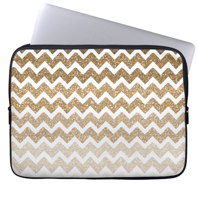 Gold Faux Glitter Chevron Ombre Laptop Sleeve (Front)