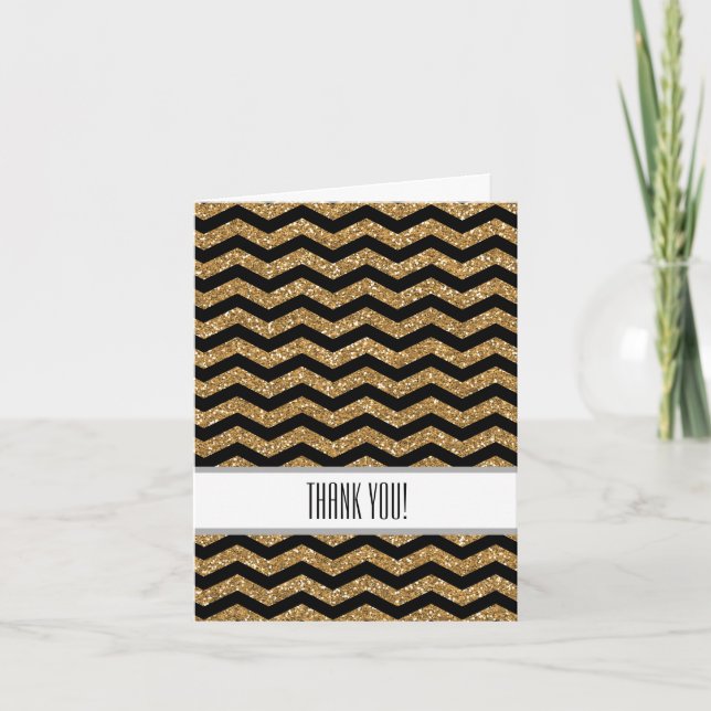 Gold Faux Glitter Chevron Ombre Thank You (Front)