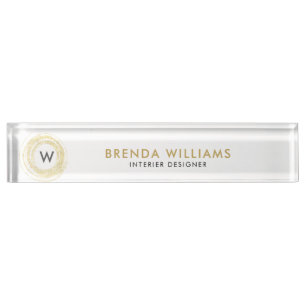 Gold Faux Glitter Circle Logo Nameplate