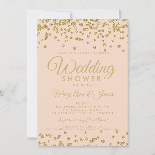 Gold Faux Glitter Confetti Couple's Shower Blush Invitation (Front)
